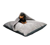 rucomfy Fibre-Filled Medium Burrower Calming Dog Bed with Comfort Blanket - Machine Washable Jumbo Cord Pet Bed with Water Resistant Base - 70 x 85 x 20cm (Platinum Grey)