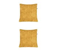 rucomfy Fibre-Filled - Waffle Pillow for Living Room Sofa or Chair - Thick Cosy Fabric Square Cover with Fibre Inner Filling - 50cm x 50cm (Mustard, 2 Pack)