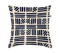 rucomfy Indoor/Outdoor Cushion Navy Hatch Summer Print - Accessories for Home and Garden Decor Scatter Pillow - Pre Filled with Fibre Inner - Water Resistant - 45 x 45cm (1-Pack)