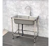 Rucrak Stainless Steel Utility Sink, Single Bowl Sink with Drainboard, Commercial Restaurant Kitchen for Indoor Outdoor Laundry Garage, (Unit：Cm) (Col, 48X35, JYLSSKUK