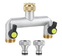 RUCUDIM 2-Way Tap Water Distributor, 3/4 Hose Tap Adapter, Double Garden Water Connection, Distributor 3/4 Inch Adapter 1/2 Inch with Ball Valve for Adjusting and Shutting the Water Flow