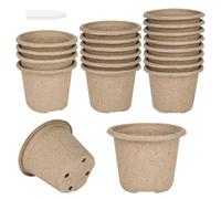 RUCUDIM 20 Pack 11cm Biodegradable Plant Pots, Round Seedling Pots, Seed Pots with 20Pcs Plastic Plant Labels, Compostable Plant Pots, Garden Small Plant Pots for Seedlings, Flowers, Vegetables