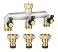 RUCUDIM 3-Way Tap Water Distributor, 3/4 Hose Tap Adapter, 3 Distributors Distributors Made of Brass 3/4 Inch Adapter 1/2 Inch with Ball Valve for Adjusting and Shutting the Water Flow