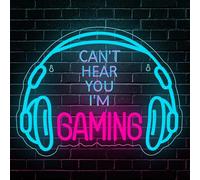 RuCvixkt Can't Hear You I'm Gaming Neon Sign, Bright and Dimmable LED Headset Gamer Neon Light and USB Powered Headphone Lightup Game Signs for Game Zone Video Room Boy Bedroom Wall Decor