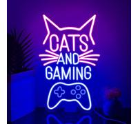 RuCvixkt Cats and Gaming Neon Sign Gaming Cat Neon Light Signs for Playroom Wall Decoration, Cool Gamer Lights for Bedroom Art Decor, LED USB Power Light Sign for Kids Boys and Girls