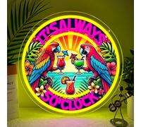RuCvixkt It's 5 O'clock Somewhere Neon Sign for Wall Decor, Parrot Cocktails LED Lighted Signs for Beer Cocktail Bar Game Room Man Cave Club Party Room Shop Window Bedroom Decor, Gift for Boys Girls