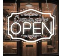 RuCvixkt Neon Open Sign for Business, White Dimmable Switch Led Open Signs, Neon Come in We are Open Signs for Stores Bar Salon Hotel Window Restaurant Coffee Shop (White, 15''x 11'')