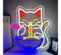 RuCvixkt Ramen Cat Neon Sign Lucky Cat Noodle Japanese Maneki Neko Dimmable LED Light Signs for Bedroom, Noodles Resturant, Baby Girl Room Art Decor
