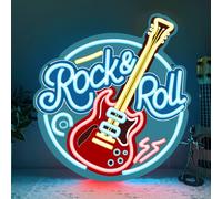 RuCvixkt Rock Roll Neon Signs for Wall Decor, Dimmable LED Rock and Roll Guitar Neon Sign for Music Studio Salon Bar Club Decor, Gift for Boy Girl Music Lovers