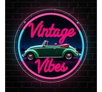 RuCvixkt Vintage Vibes Neon Signs, Dimmable Led Signs for Wall Decor, Vintage Car Lights for Man Cave Game Room Party Bedroom Living Room Bar Club Gift
