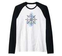 Rudder Anchor Steering Wheel Sailing Boat North Maritime Raglan Baseball Tee