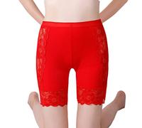 RUDDOG Anti Chafing Shorts Women 2 Pack/Female Panties Lace Seamless Safety Short Pants Womens High Waist Stretch Shorts Briefs Slimming Underwear-Red,Xl(65-85Kg)