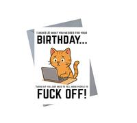 Rude AI Cat Birthday Card Funny Sweary Design for Him Her Friend Colleague Sarcastic 5x7 with Envelope - JBS70