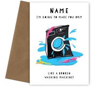 Rude Anniversary Card for Her - Drip Like Broken Washing Machine! Multi-Occasion Funny Greetings Cards as Rude Valentine's Card for Her | Fiancee Birthday Cards