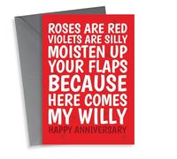 Rude Anniversary Card - For Her - Moisten Those Flaps Here Comes Willy