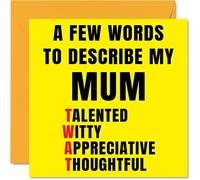 Rude Mothers Day Cards for Mum - Few Words Describe Tw*t - Joke Happy Birthday Card for Mum from Daughter Son, Banter Gifts, 145mm Offensive Mothers Day Greeting Cards Mama Mom Mam