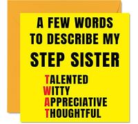 Rude Birthday Cards for Step Sister - Few Words Describe Tw*t - Joke Happy Birthday Card for Sister from Step Brother, Banter Gifts, 145mm Offensive Sibling Greeting Cards Sis