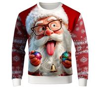 Rude Christmas Jumper Mens Ugly Christmas Sweatshirt Novelty 3D Printed Xmas Jumper Funny Graphic Pullover Long Sleeve Tops Round Neck Sweater Ugly Christmas Jumpers Santa Claus T-Shirt Festival
