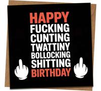 Rude Funny Birthday Card - 145mm x 145mm - Adult Humor Swear Word Design - Blank Inside - Includes Kraft Envelope - Hilarious Offensive Banter Card for Friends, Him, Her - Black Square