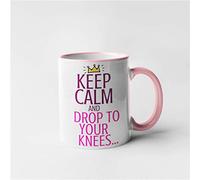 Rude Funny Keep Calm Mug - Drop to Your Knees (Pink)