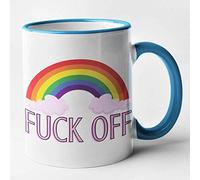 Rude Funny Rainbow Mug - Fuck Off Mug - Gay/LGBT Gift (Blue)