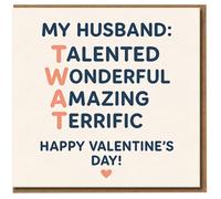 Rude Funny Valentine’s Card for Husband - Cheeky Acrostic Talented Wonderful Amazing Terrific - Humour Love Card from Wife with Envelope