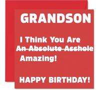 Rude Grandson Birthday Card - Absolute A**hole - Funny Happy Birthday Card for Grandson from Grandad Nanny, 145mm Joke Humour Bday Greeting Cards