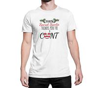 Rude Secret Santa T Shirt - Your Secret Santa Thinks Your A Cunt - Novelty Christmas T Shirt (Large) White