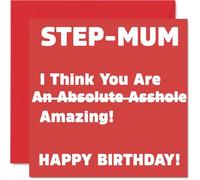 Rude Step Mum Birthday Card - Absolute A**hole - Funny Happy Birthday Card for Step Mum from Son Daughter, 145mm Joke Humour Bday Greeting Cards