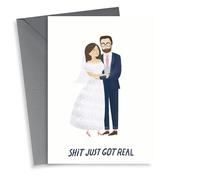 Rude & Trendy Wedding Day Card - Bride And Groom - Shit Just Got Real