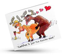 Rude Vulgar Christmas Xmas Cards (Deer) 4 Pack
