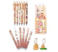 Rudfovn 18 Pcs Capybara Stationery Set with 0.5mm Retractable Gel Pens and Rulers, Cute Capybara Quick Drying Erasable Writing Tools