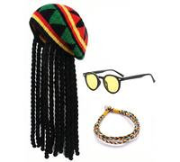 Rudfovn 3 Pcs Rasta Hat with Dreadlocks Set, Dreadlock Wig for Parties, Cosplay, Masquerade and Reggae Gifts