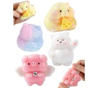 Rudfovn 4Pcs Taba Squishy Set, Pig Bear Cute Cat Hamster Squishy Squeeze Toy for Adults to Relieve Office Stress