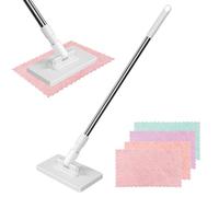 Rudfovn Cloth Changing Mini Mop with 4 Reusable Cloths, Hands Free with Automatic Cloth Changing for Wall Floor Bathroom Kitchen