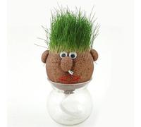 RUDFUZ 1PC Growing Grass Head Doll Mini Bonsai Grass Head Plants Potted Creative Desktop Green Plants Growing in Mini Bonsai Pot DIY Educational Gifts Office Garden Decoration Supplies, Random Styles