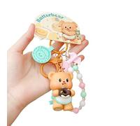 RUDFUZ Kawaii Cartoon Butter Bear Keychain Charms Toy For Women Girls Cute Anime Dolls Beaded Keyring Pendant Backpack Accessories Gift