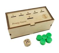 RUDFUZ Penny Game - Fun Board Game Works With Pennies, Get Rid Of Coins To Win, Coin Game Wood Box For 2-6 Players, Simple + Strategic Dice Games