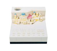 RUDFUZ Santorini 2025 Desk Calendar with LED Lights 3D Memo Pad DIY Notes Notepad 3D Art Calendar Paper Carving Gift House Sculpture Gift for School Home Office