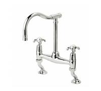 Rudge & Co Rudge and Co Canterbury Wall Mounted 2 Hole Kitchen Tap With Optional Handles & Finishes Finish: Chrome, Tap Head Style: Cross Head