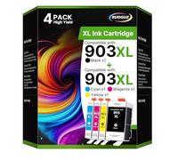RUDGUZ 903XL Ink Cartridges Compatible for HP 903 XL Ink Cartridges for HP OfficeJet 6950 6951 OfficeJet Pro 6960 6970 6974 series printers (4-Pack, Black, Cyan, Magenta, Yellow)