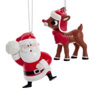 Rudolph and Santa Christmas Ornament Officially Licensed Red Nose Reindeer Classic Character Holiday Christmas Tree Decorations - 2 Piece Set