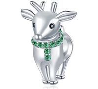 Rudolph Reindeer Charms with Green CZ, fits Pandora 2025 Christmas Bracelet, 925 Sterling Silver Xmas 3D Cute Deer Beads, Gifts for Lover/Girl/Valentines Day