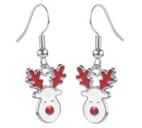 Rudolph the Red Nosed Reindeer Cute Enamel Christmas Earrings Girls Earrings Christmas Jewellery Secret Santa Present Stocking Fillers for Girls (4. White/Red/Silver)