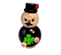 Rudolphs Schatzkiste Mini Smoker Small Chimney Sweep in Black with Cylinder, Clover Leaf and Ladybird Wooden Figurine Miniature Incense Smoker Figurine Lucky Charm Figure