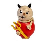 Rudolphs Schatzkiste Mini Smoker Small Devil in Red with Yellow Trident and Scarf Wooden Figure Miniature Incense Smoker Figurine Decorative Devil Figurine