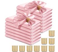RUDONG M 100 Pcs Light Pink Satin Napkins and Napkin Rings Set, 17 x 17 Inch Square Cloth Napkins Set of 50, Silky Soft Table Napkins Bulk for Weddings, Banquet, Parties Dinner Decoration