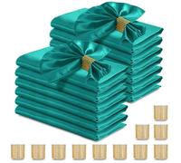 RUDONG M 100 Pcs Teal Satin Napkins and Napkin Rings Set, 17 x 17 Inch Square Cloth Napkins Set of 50, Silky Soft Table Napkins Bulk for Weddings, Banquet, Parties Dinner Decoration