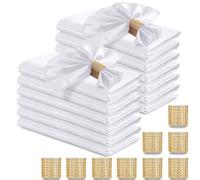 RUDONG M 100 Pcs White Satin Napkins and Napkin Rings Set, 17 x 17 Inch Square Cloth Napkins Set of 50, Silky Soft Table Napkins Bulk for Weddings, Banquet, Parties Dinner Decoration