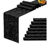 RUDONG M 12 Pack Black Satin Table Runners 12 x 108 Inch, Long Silky Damask Table Runner Decor, Bright Smooth Jacquard Dining Table Runners for Weddings, Banquet, Parties Dinner Decoration